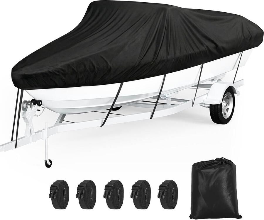 Waterdicht 420D Oxford bootafdekking stofdicht uv-bestendig voor jacht snelboot visboot V-romp roeiboot (20-22FT)