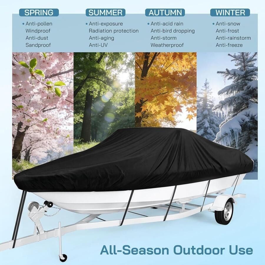Waterdicht 420D Oxford bootafdekking stofdicht uv-bestendig voor jacht snelboot visboot V-romp roeiboot (20-22FT)