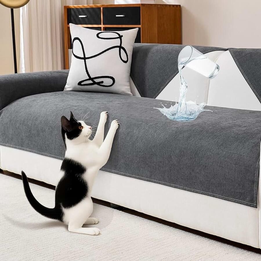 Waterdicht Sofa Overtrek Chenille Sofabeschermer Krasbestendig Sofaschoner voor Hond en Kat Antislip Sofa Hoes Couch Overtrek 2 3 4 Zits voor U-vorm L-vorm Sectiebank (Donkergrijs