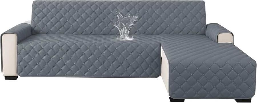 Waterdichte Bankhoes Hoekbank 2 Zits(L-Vorm Omkeerbaar Rechter Linker Universele Peninsula Sofa Cover L Shape met Armleuningen Bankovertrek Tegen Dierenharen Dunkelgrau