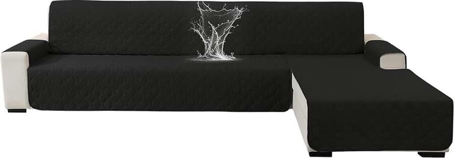 Waterdichte Bankhoes Hoekbank 2 Zits(L-Vorm Omkeerbaar Rechter Linker Universele Peninsula Sofa Cover L Shape met Armleuningen Bankovertrek Tegen Dierenharen Zwart
