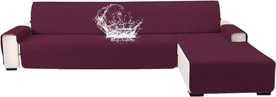 Waterdichte Bankhoes Hoekbank 3 Zits(L-Vorm Omkeerbaar Rechter Linker Universele Peninsula Sofa Cover L Shape Sofa Cover Chaise Longue Antislip Krasbestendig Bordeauxrood