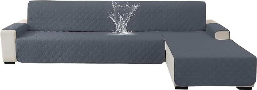 Waterdichte Bankhoes Hoekbank 3 Zits(L-Vorm Omkeerbaar Rechter Linker Universele Peninsula Sofa Cover L Shape met Armleuningen Bankovertrek Tegen Dierenharen Donkergrijs