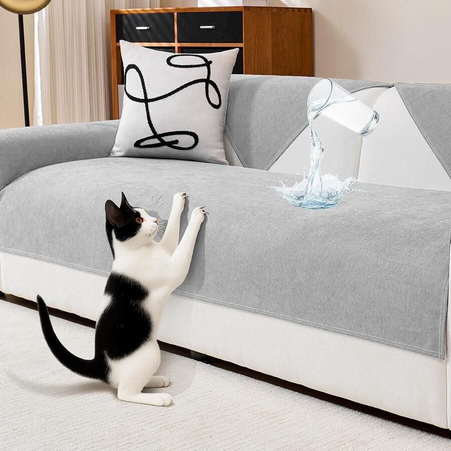 Waterdichte bankovertrek chenille bankovertrek krasbestendig voor honden en katten antislip 2- 3- 4-zits voor U-vorm L-vorm sectionele bank (lichtgrijs 70 x