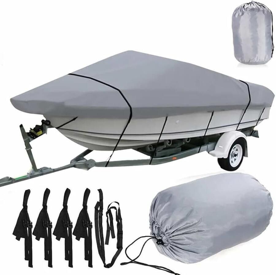 Waterdichte boothoes sterke boothoes 420D Oxford-weefsel motorbootafdekking geschikt voor V-romp tri-cafo vissen skiboot grijs (11-13FT-V)