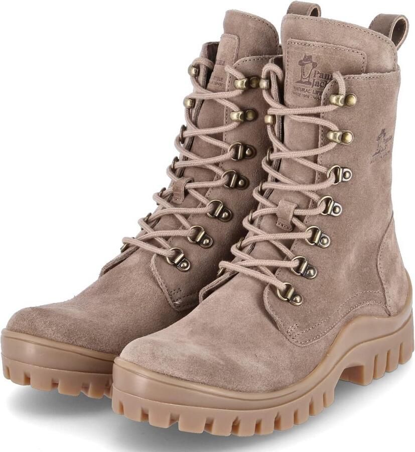 Waterdichte Dames Combat Boot Taupe Velours Leer Comfortabele Veterschoen