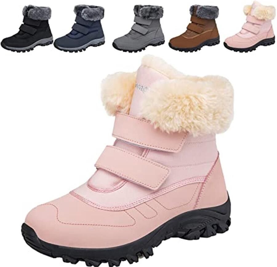 Waterdichte dames wandelschoenen voor de winter warme en antislip enkellaarzen in roze
