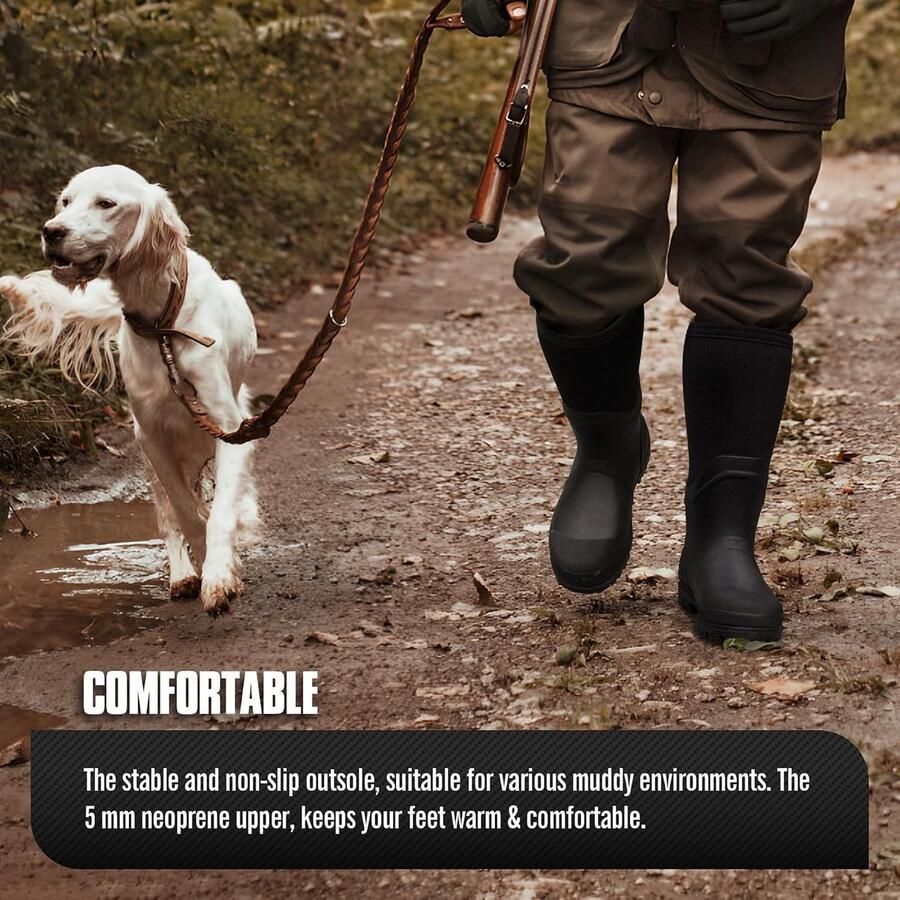 Waterdichte en warme rubberen laarzen voor heren geïsoleerd met neopreen voor optimaal comfort