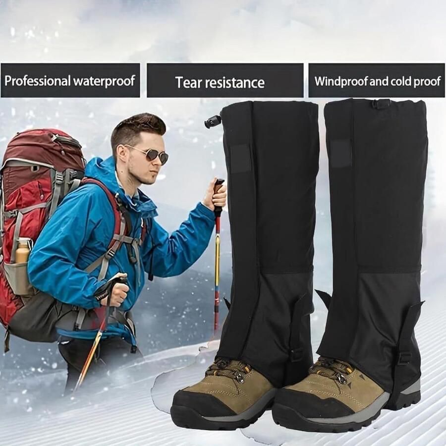 Waterdichte Gaiters Beenbeschermers Overschoenen Outdoor Wandelen Verstelbare Slangbescherming Lengte Meerkleurig Zwart