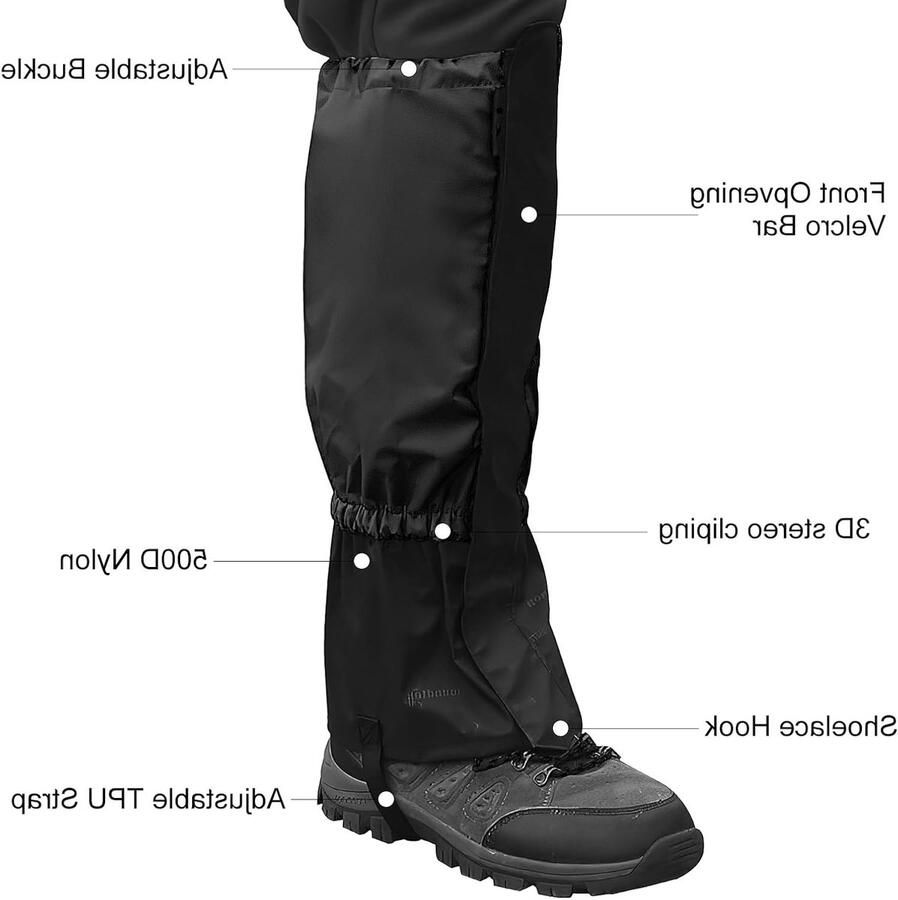 Waterdichte Gaiters voor Buitenactiviteiten Verstelbare Ade de Beenbescherming voor Wandelen Klim en Trekking 1 Paar (Zwart)