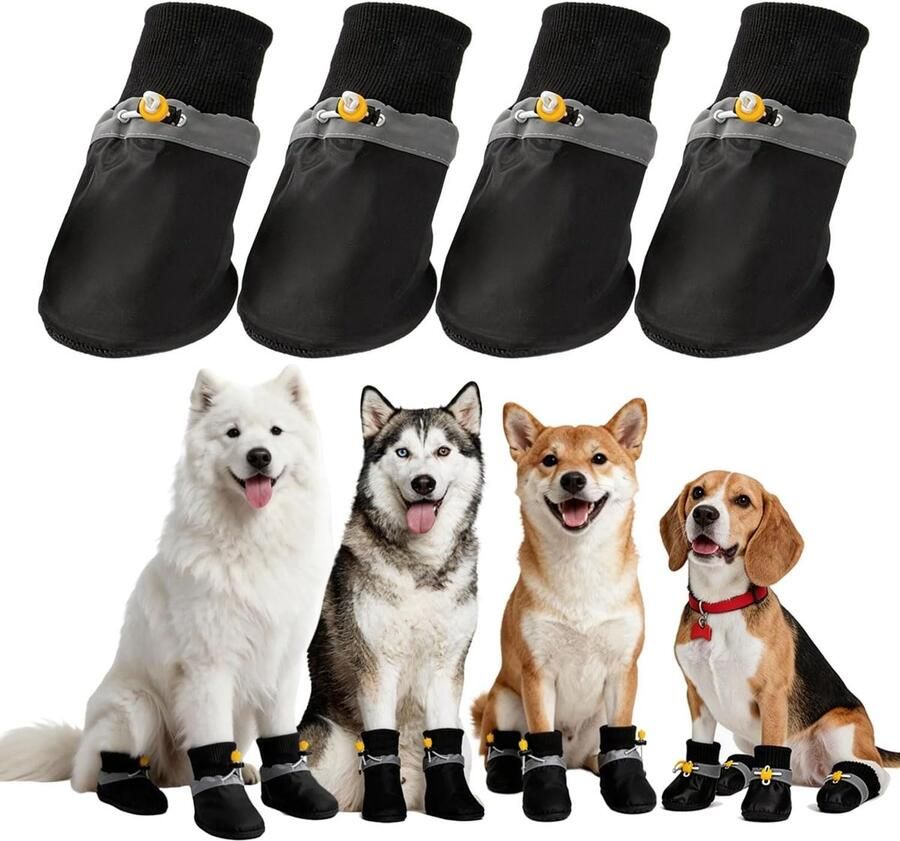 Waterdichte Hondenschoenen Set van 4 Snowboots voor Pootbescherming Antislip voor Alle Seizoenen Geschikt voor Honden van 15-30 kg Zwart-Rood