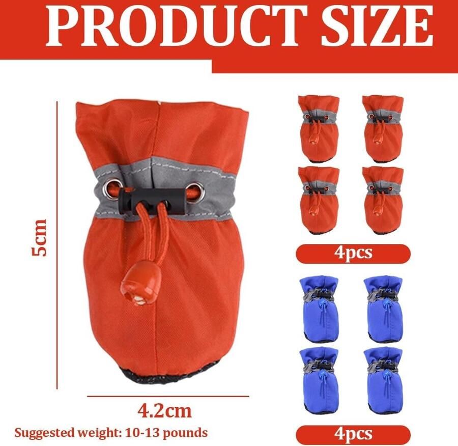 Waterdichte hondenlaarzen set van 8 sneeuwboots met antislipzool ideale bescherming voor kleine en middelgrote honden in de winter