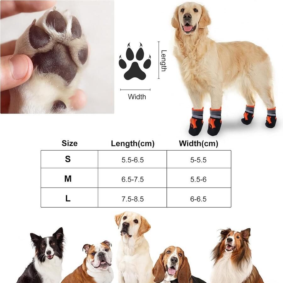 Waterdichte hondenlaarzen voor bescherming van de poten Duurzame buitenschoenen met reflecterende strips voor middelgrote en grote honden (Oranje