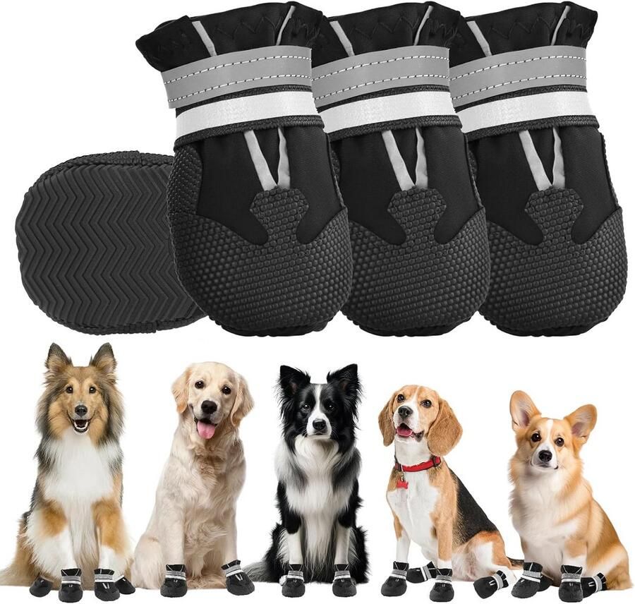 Waterdichte Hondenschoenen met Reflectie Pootbeschermers Verstelbaar Antislip voor Kleine tot Middelgrote Honden