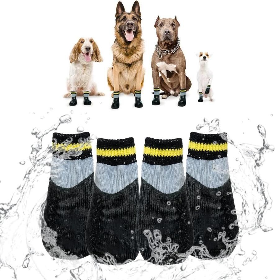 Waterdichte Hondenschoenen Outdoor Pootbescherming Anti-slip Sokken Zwart (Set van 4)