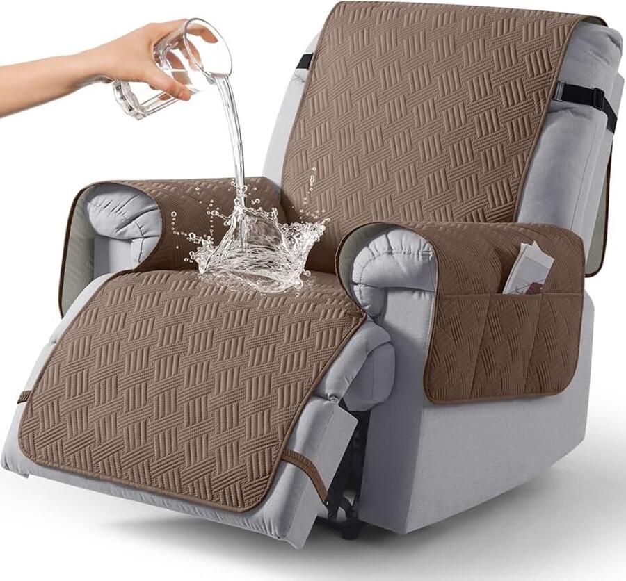 Waterdichte Relaxfauteuilhoes Fauteuilhoes met Elastische Banden en Zijvak Antislip Bankhoes Bankbeschermer voor Honden en Huisdieren Wasbare Fauteuilhoes 1-zits Bruin