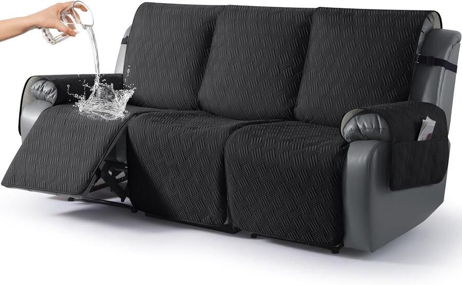 Waterdichte Relaxfauteuilhoes Fauteuilhoes met Elastische Banden en Zijvak Antislip Bankhoes Bankbeschermer voor Honden en Huisdieren Wasbare Fauteuilhoes 3-zits Zwart