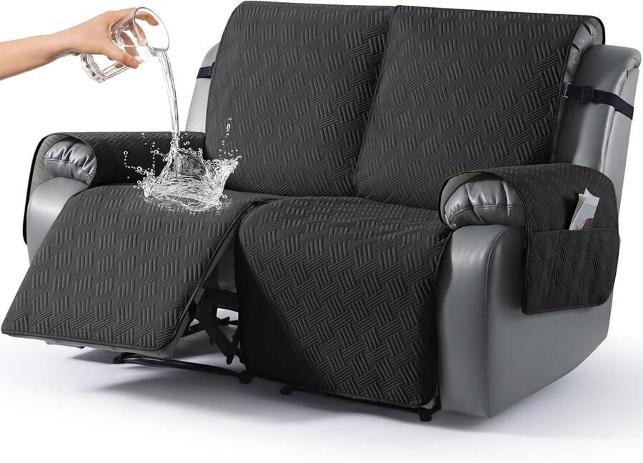 Waterdichte Relaxfauteuilhoes Fauteuilhoes met Elastische Banden en Zijvak Antislip Bankhoes Bankbeschermer voor Honden en Huisdieren Wasbare Fauteuilhoes 2-zits Zwart