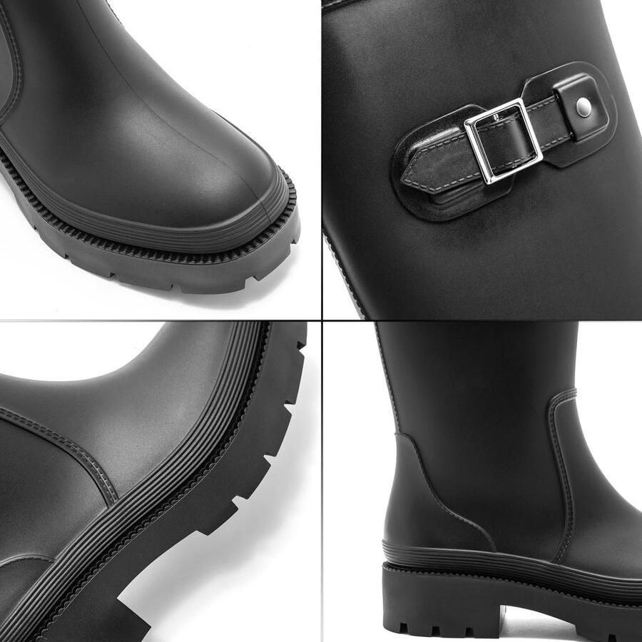 Waterdichte Rubberen Regenlaarzen voor Dames Hoge Wellington Boots met Antislip Zool