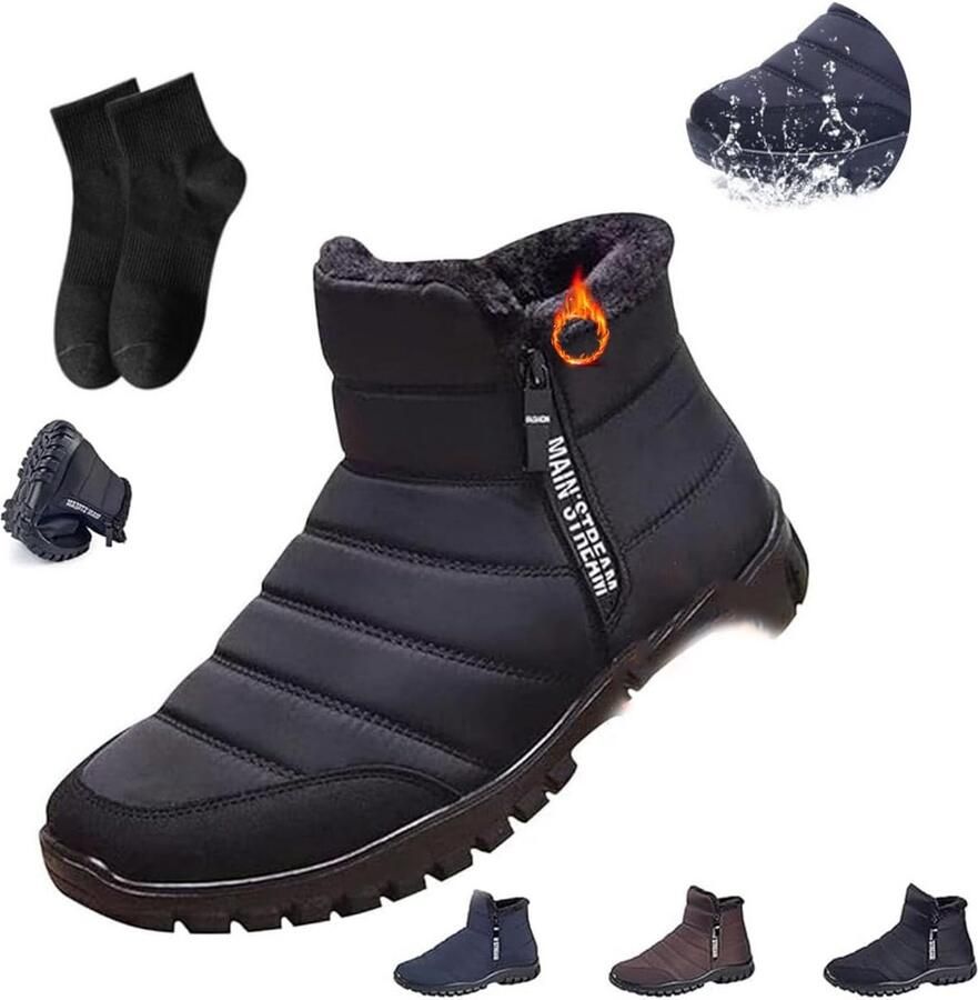 Waterdichte Warme Heren Enkellaarzen met Rits voor Winter en Sneeuw