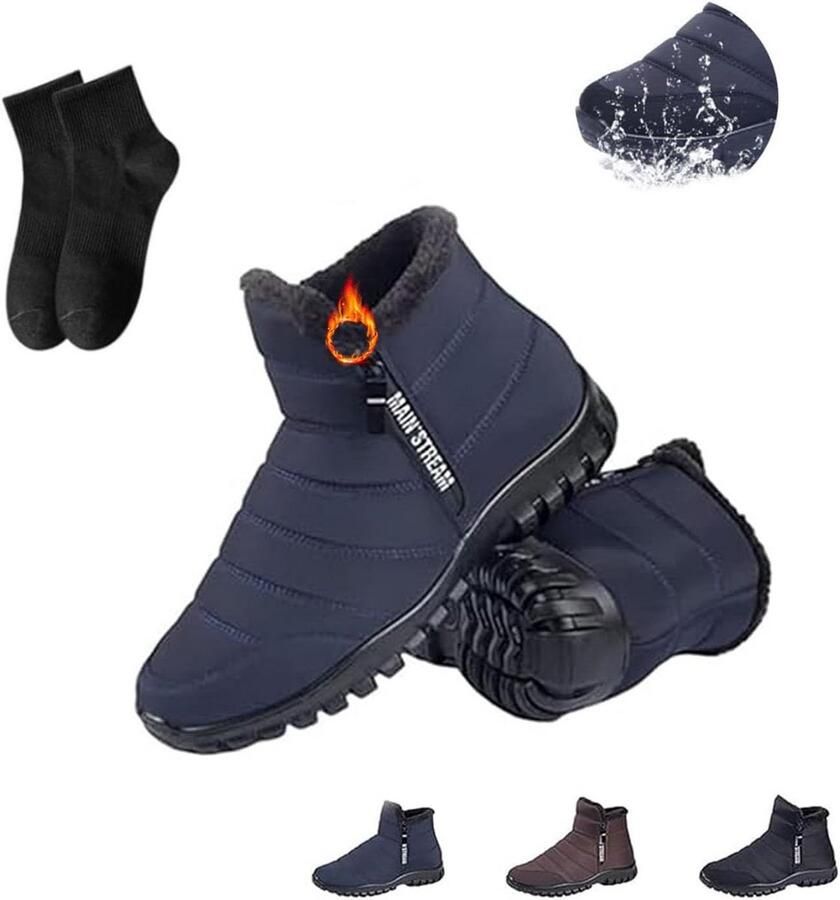 Waterdichte Warme Heren Enkellaarzen met Rits voor Winter en Sneeuw