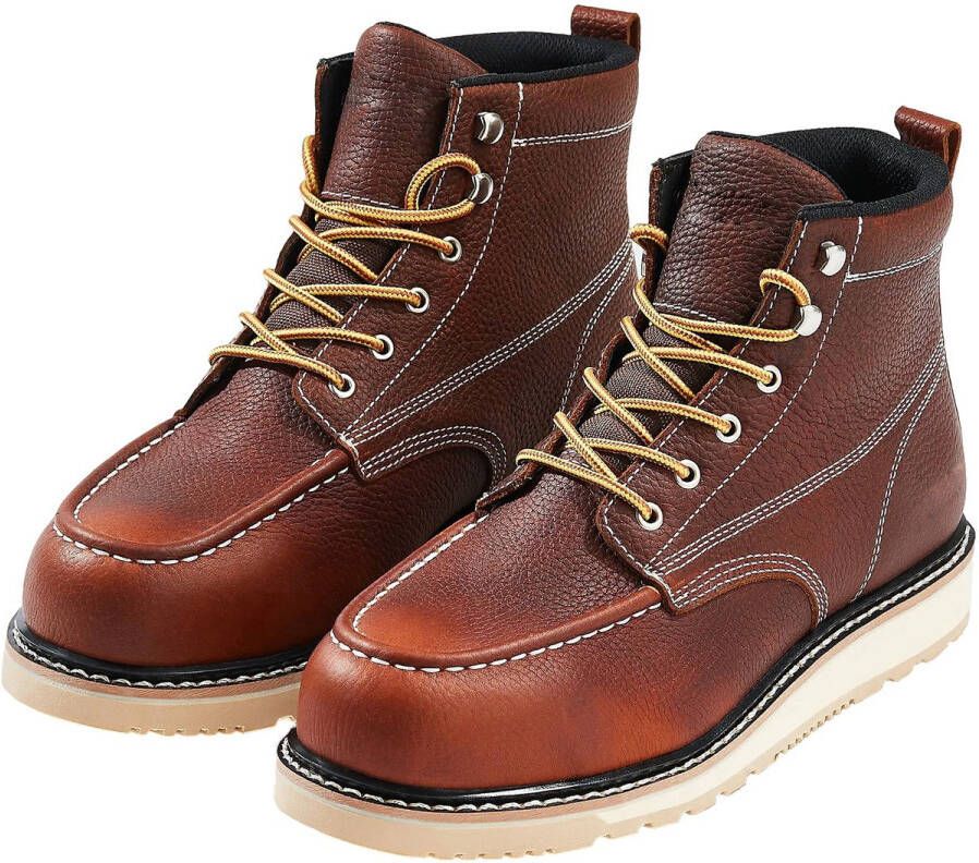 Waterdichte Werklaarzen Stalen Neus met Mocassinneus voor Heren Antislip Lichtgewicht en Ademende Laarzen met Eva-Rubberzool voor Industrie en Bouw Bruin