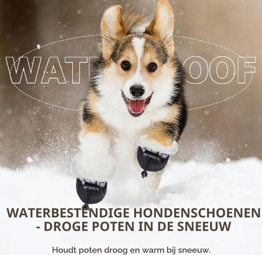 Waterdichte Hondenlaarzen voor de Winter met Fleece Verstelbaar en Wasbaar Maat M Set van 4 voor Kleine en Middelgrote Honden