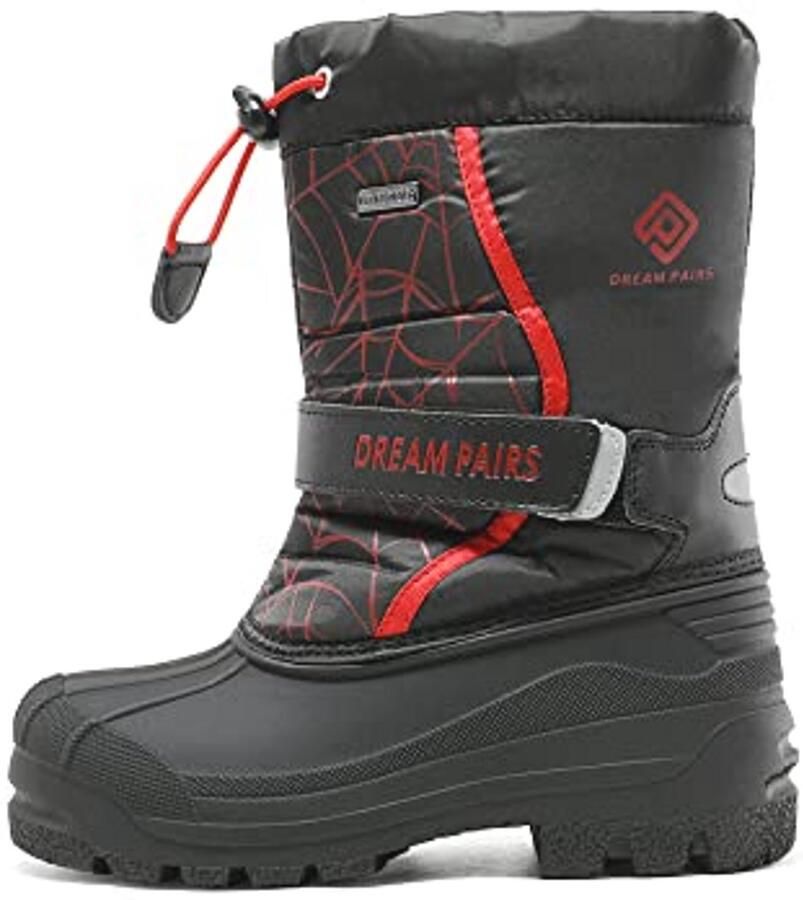Waterproof Snow Boots voor Kinderen Middenkalfs Winterboots in Zwart en Rood