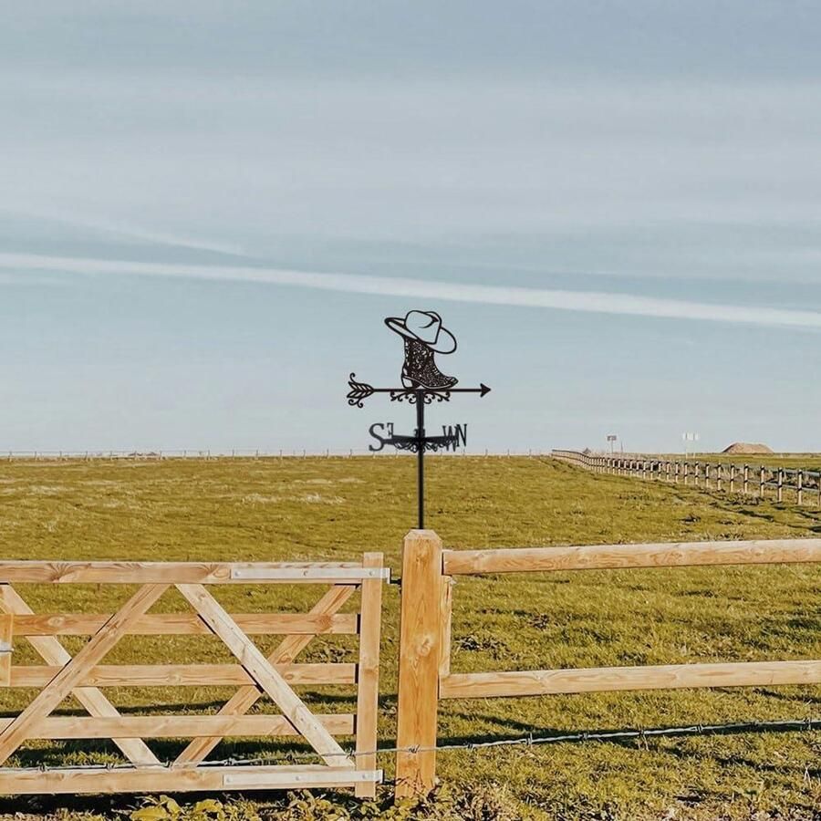 Weerpaal windrichtingaanwijzer metaal zwart cowboy boots weerbestendig geschikt voor buiten decoratieve weerindicator met meetfunctie