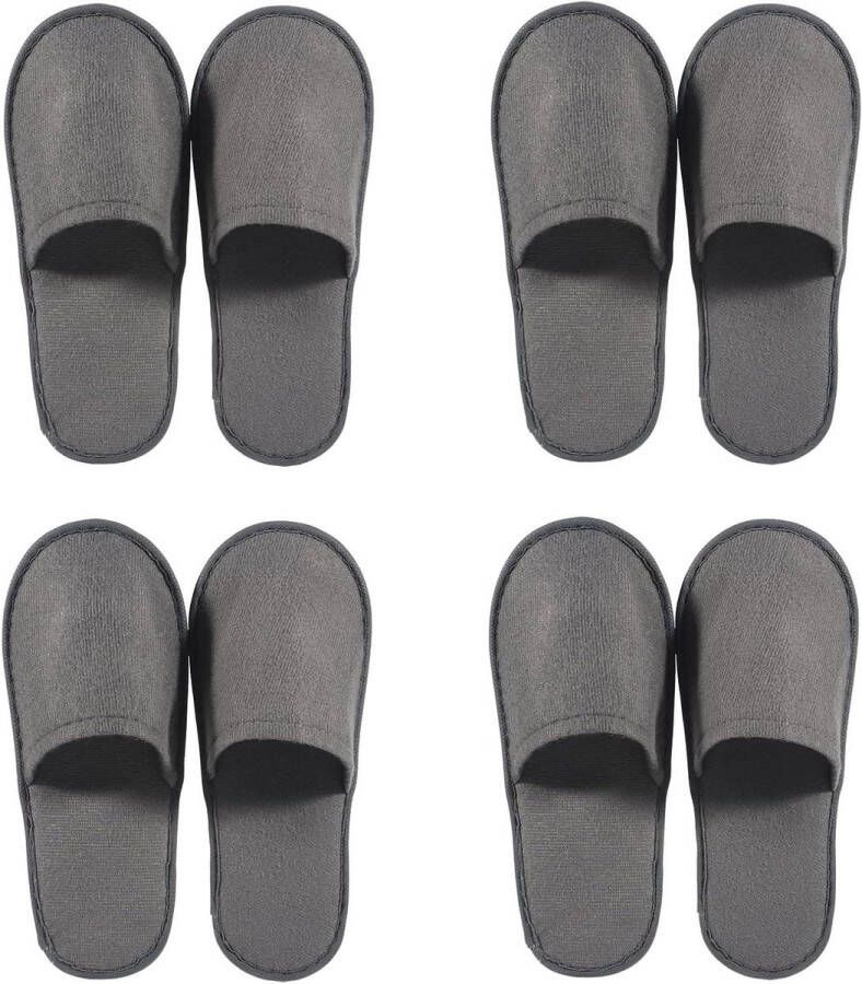 Wegwerppantoffels met antislip zool 4 paar badslippers voor hotel spa en thuis Grijs