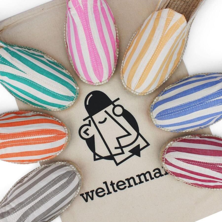 Weltenmann Corralejo Kleur Brede Gestreepte Slip-on Espadrilles van Katoen met Schoenenzak 41-46 Handmade in Spain