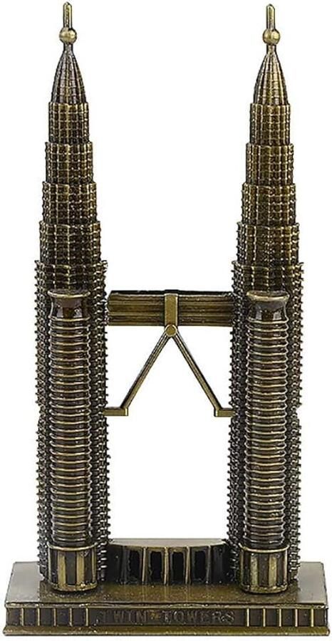 Wereldberoemde Maleisië Petronas Twin Towers Architectuur Model Brons Metalen Standbeelden Kuala Lumpur Landmark Building Toeristische Souvenirs Geschenken Collectible Beeldjes Sculpturen