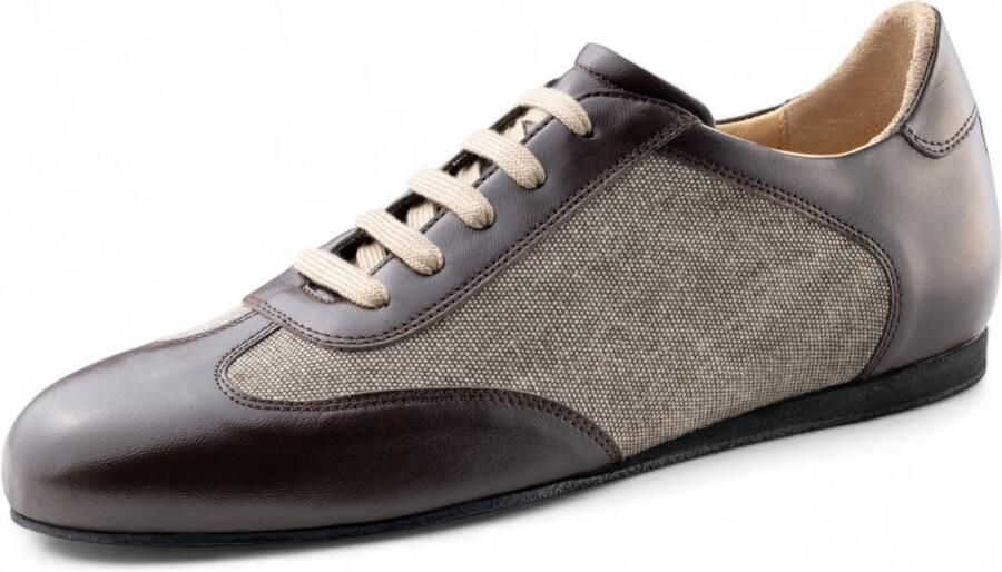 Werner Kern 28062 Positano Dansschoenen Heren Uitneembaar Voetbed Danssneakers met suède zool Bruin Leer Canvas Social Ballroom Latin Salsa Werner Kern Beige bruin