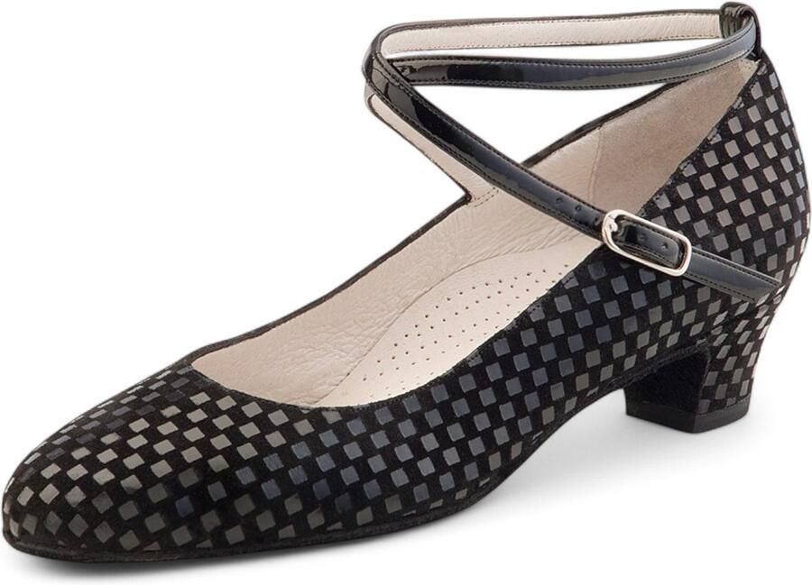 Werner Kern Alice Dansschoenen Dames Geblokt patroon Dichte neus Zwart Lage Hak Suede zool Ballroom schoenen Werner Kern Zwart