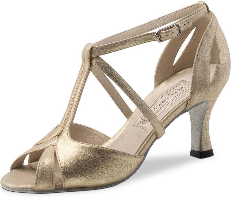 Werner Kern Amy Latin Dames Dansschoenen voor Smalle Voeten Gekruiste bandjes Luxe gouden metallic Stabiele flare hak Suède zolen Salsa Latin Bachata Bruidsschoenen Werner Kern Goudkleurig
