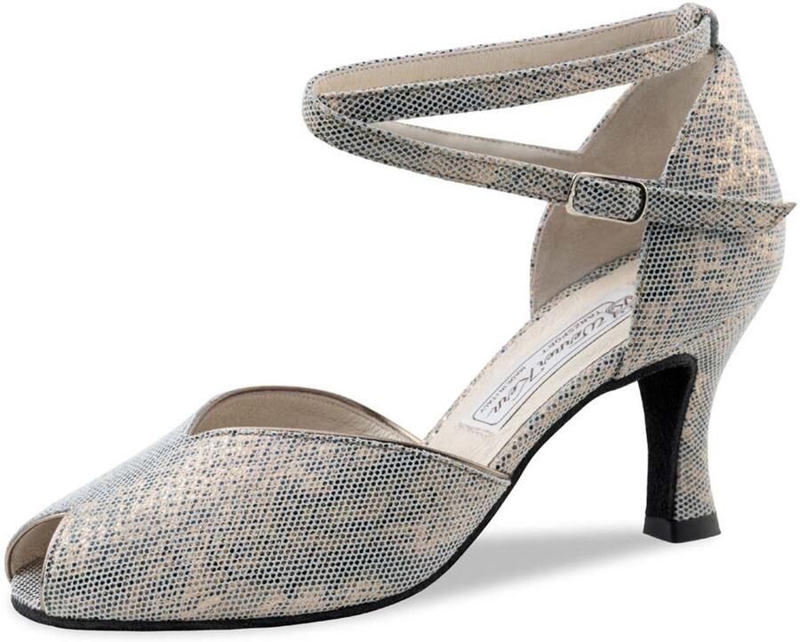 Werner Kern Asta Dames Dansschoenen Open teen Hak Tango Salsa Latin schoenen Beige metallic leer Suede zool Werner Kern Shark antik