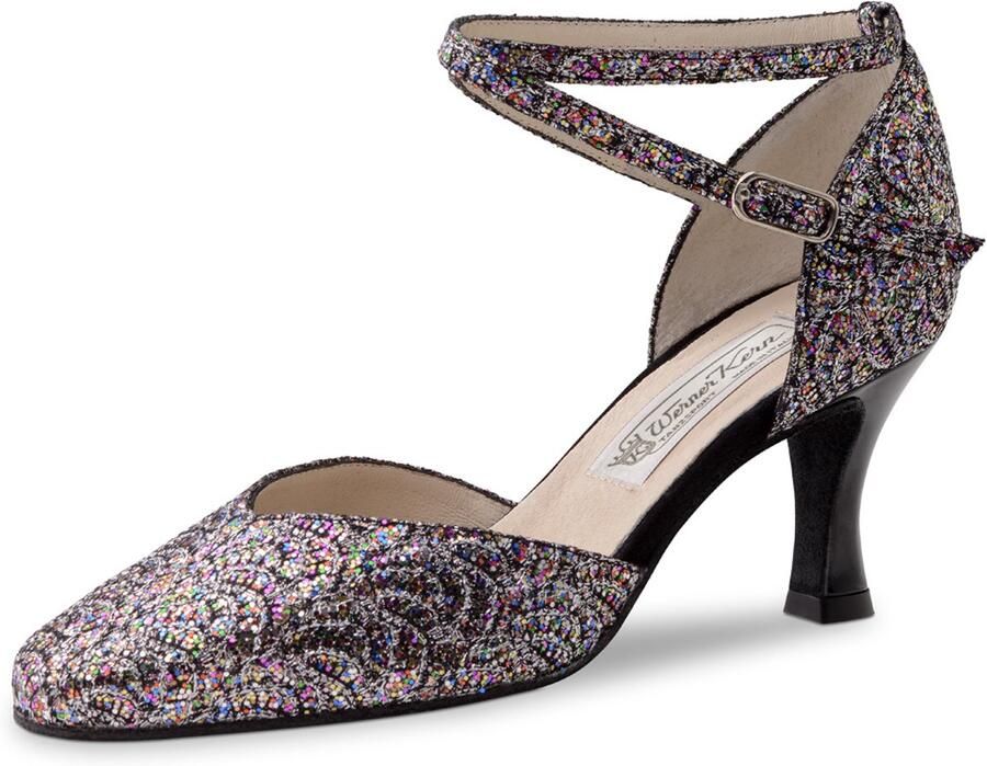 Werner Kern Betty Gesloten dames dansschoenen Puntige neus Stabiele flared hak Suède zool Druksluiting Verstelbare enkelbandjes Luxe feestelijk dansschoenen Ballroom Tango Werner Kern multicolour zilver