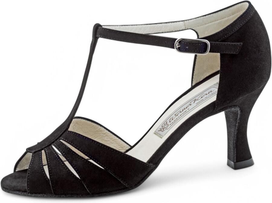 Werner Kern Dalia Dansschoenen Dames Flare Hak Zwart Suede Elegant T bandje Suede Zolen Salsa Latin Tango Kizomba Werner Kern Zwart