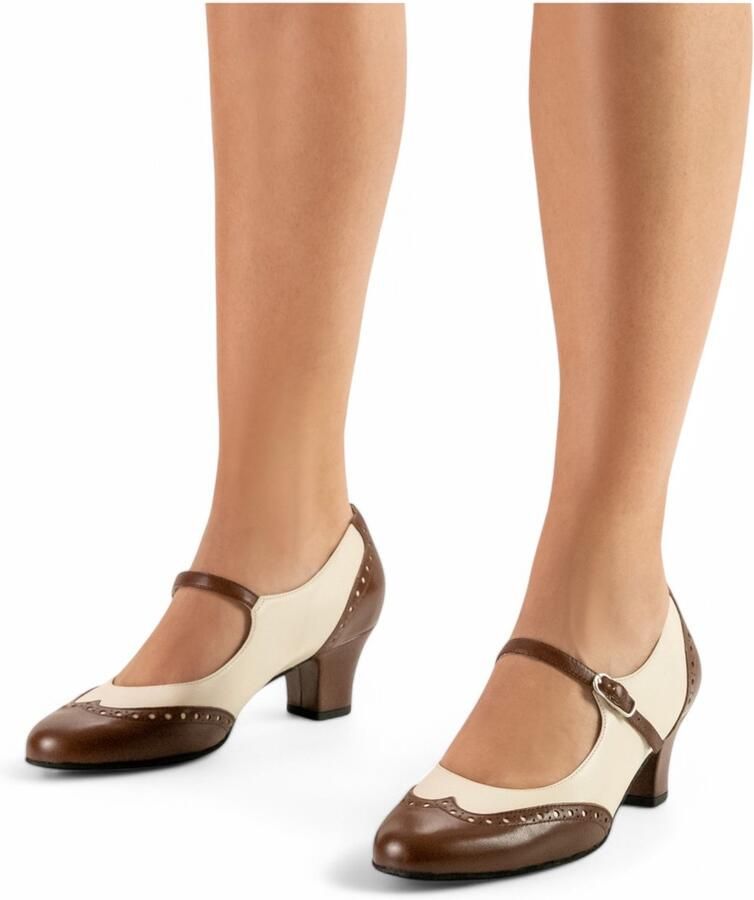 Werner Kern Emma Tweekleurige gesloten dames Dansschoenen met Wreefbandje Stabiele blokhak Extra stabiliteit tijdens dansen Suède zool Ballroom Lindy Hop Swing Musical Werner Kern Braun Beige