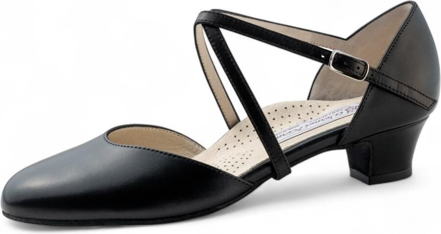 Werner Kern Felice Zwarte Dames Dansschoenen Blokhak Extra stevigheid en stabiliteit Elegant kruisbandje Nikkelvrije verstelbare drukknoopsluiting Suede zool Gesloten neus Werner Kern Zwart