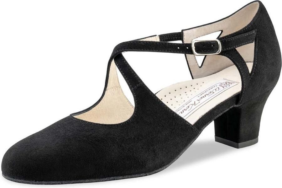 Werner Kern Gala-45 Dansschoenen Dames Brede pasvorm comfort Zwart suède hak Dichte neus Ballroom schoenen Werner Kern Zwart