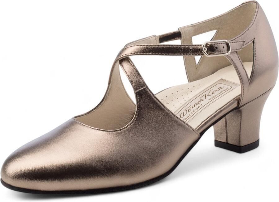 Werner Kern Gala Dansschoenen Dames Brede pasvorm Chevro antiek metallic leer Dichte neus Ballroom Suede zool Social Stijldansen blokhak Werner Kern Koper