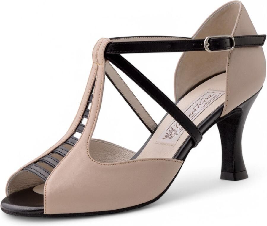 Werner Kern Holly Dansschoenen voor Dames Beige Zwart Leer Flare Hak Open Teen Suede Zolen Latin Salsa Tango Werner Kern Zwart beige