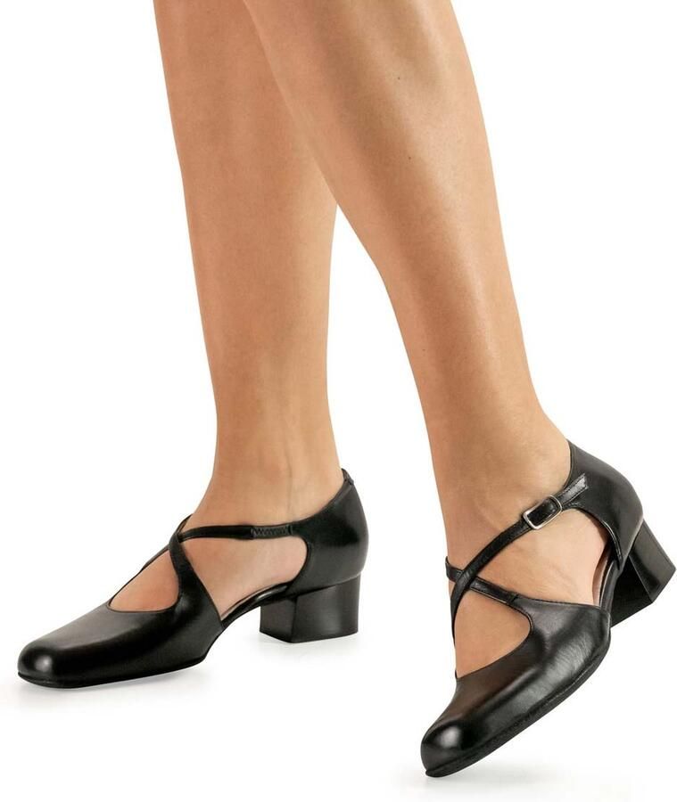 Werner Kern Ines Dames dansschoenen Comfortabele dansschoenen Kruisbandje Suède zolen Stabiele hak Drukknoopsluiting Brede pasvorm Werner Kern Zwart