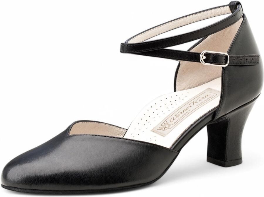 Werner Kern Kyra Dames Dansschoenen Ballroom Latin Salsa Zwart Leer Dichte neus Brede hak Extra comfort Suede Zolen Werner Kern Zwart