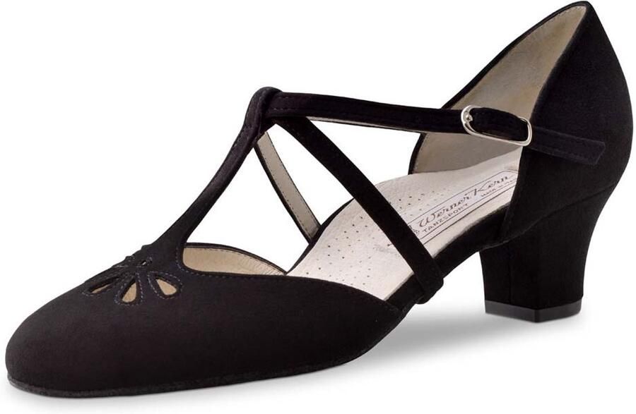 Werner Kern Lea Dames Dansschoenen met Lage Hak Zwart Suede Bloemmotief Comfort lijn Ballroom Latin Stijldansen Social Werner Kern Zwart