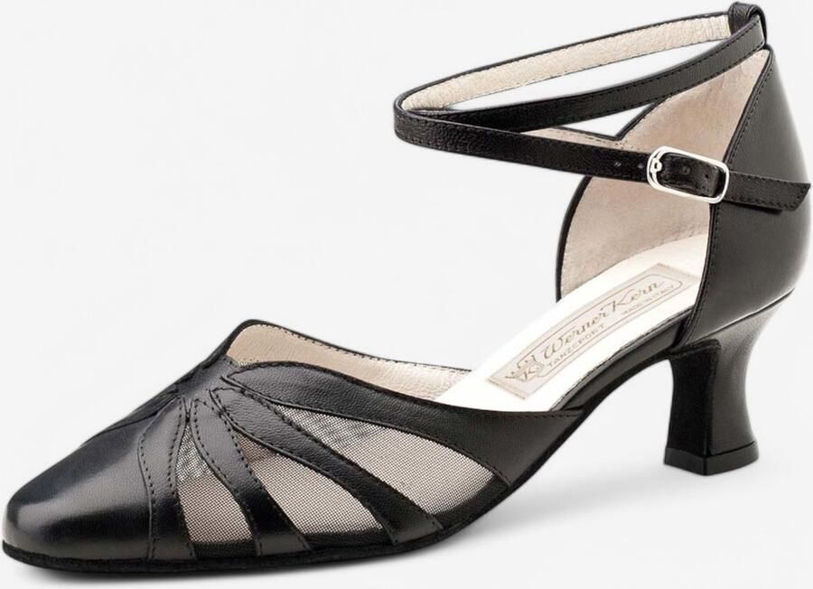 Werner Kern Linda Gesloten dames dansschoenen Puntvormige neus Flare hak Suède zool Kruisbandje Ballroom Latin Salsa Kizomba Tango Werner Kern Zwart