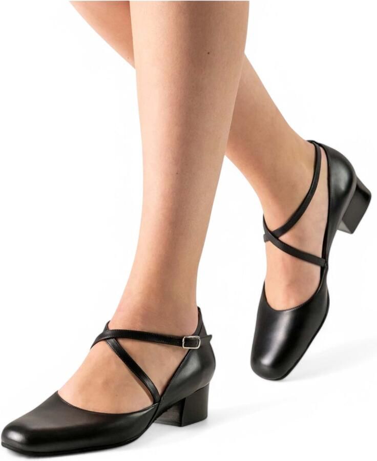 Werner Kern Marion Gesloten dames dansschoenen Brede pasvorm Ondersteunend voetbed Suède zool Brede blokhak van Verstelbare drukknoop Comfortabel dansen Ballroom Tango Werner Kern Zwart