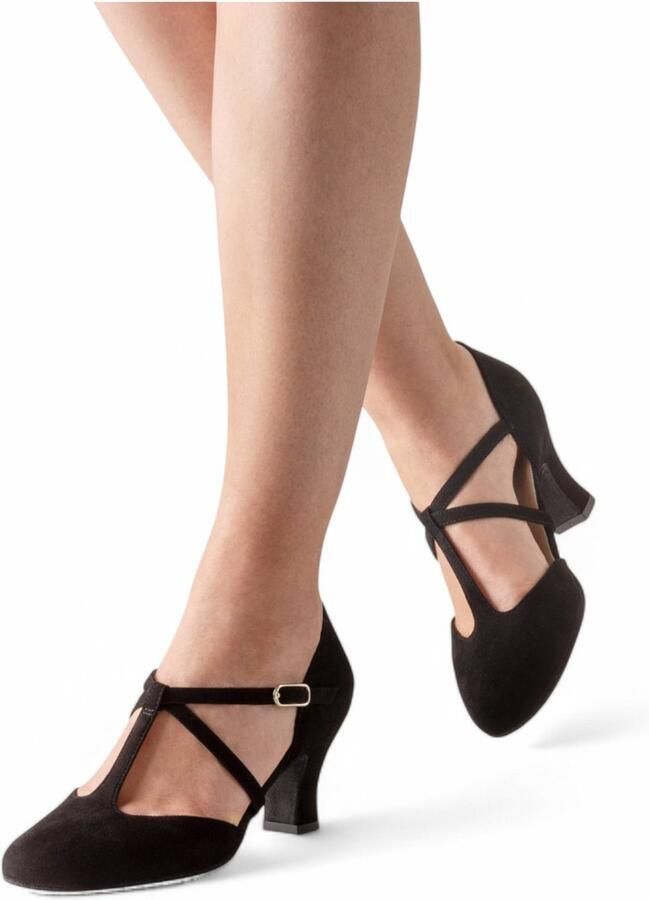 Werner Kern Merle Dames Dansschoenen Zwarte Suède dansschoenen brede hak Verstelbare Bandjes Comfortabel Voetbed Latin Ballroom Tango Salsa Kizomba Bachata Werner Kern Zwart