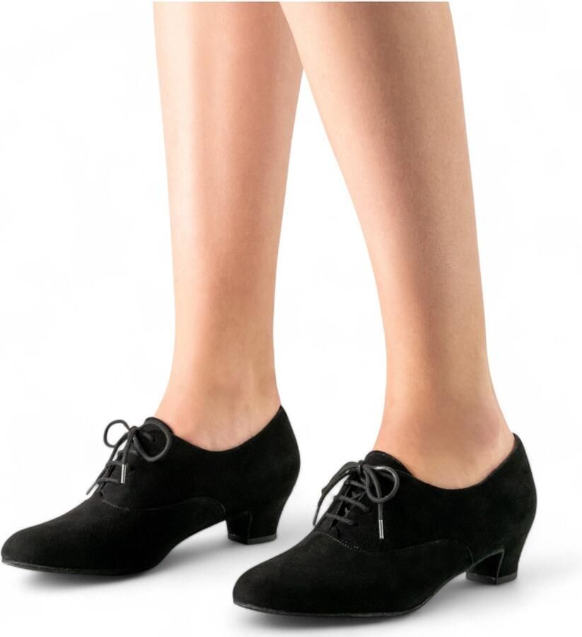 Werner Kern Olivia dansschoenen voor Dames met Vetersluiting en blokhak Suede zool Trainings dansschoenen Ballroom Social Salsa Stijldansen Werner Kern zwart